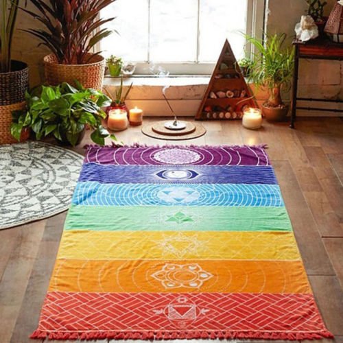 1Pcs Tassels Single Rainbow Chakra Tapestry Towel Mandala Boho Stripes Travel Yoga Mat Tapestry - Image 2