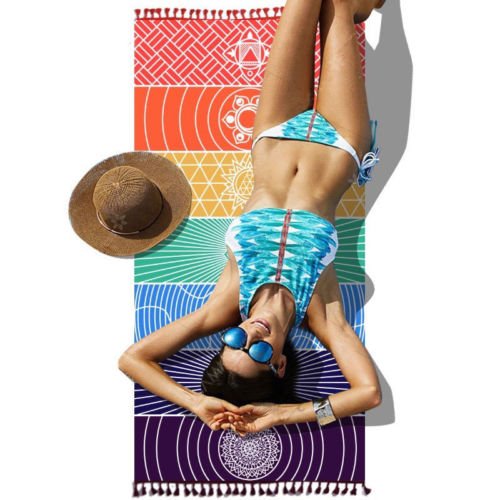 1Pcs Tassels Single Rainbow Chakra Tapestry Towel Mandala Boho Stripes Travel Yoga Mat Tapestry - Image 3