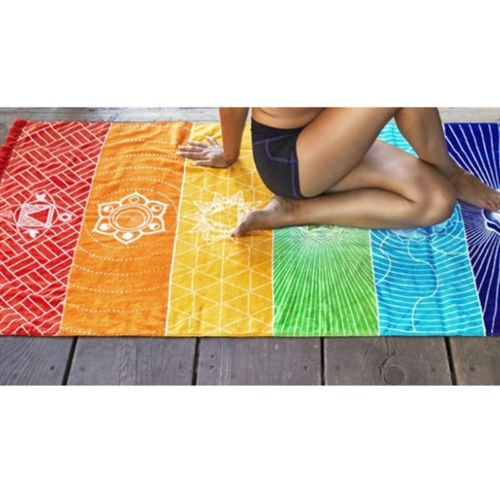 1Pcs Tassels Single Rainbow Chakra Tapestry Towel Mandala Boho Stripes Travel Yoga Mat Tapestry - Image 6