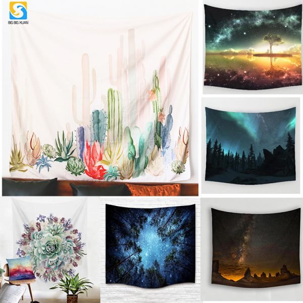 2 Size mandala Wall Hanging Cactus Tapestry Green Succulents 3D Flower Art Carpet Blanket Yoga Mat Decorative Tapestry for Home