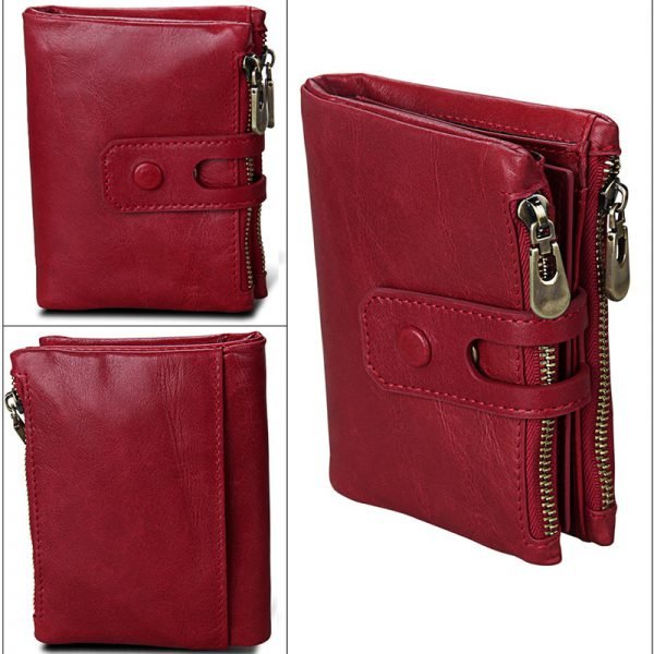 2018 Fashion Wallet Women Genuine Leather Wallets Female Hasp Double Zipper Design Coin Purse ID Card Holder Unisex Slim Wallet - Image 3
