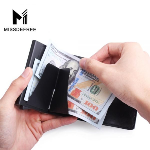 Aluminum Wallet With Elasticity Back Pocket ID Card Holder Rfid Blocking Mini Slim Wallet Automatic Pop up Credit Card Case Box - Image 6