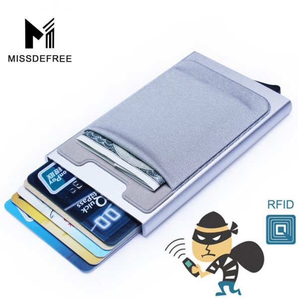 Aluminum Wallet With Elasticity Back Pocket ID Card Holder Rfid Blocking Mini Slim Wallet Automatic Pop up Credit Card Case Box