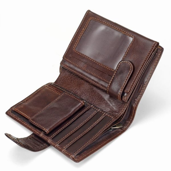 Baellerry Men Wallet Oil Wax Cowhide Genuine Leather Wallets Coin Purse Clutch Hasp Open Top Quality Retro Short Wallet 13.5cm