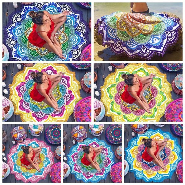 Beach Towel Tassel Yoga Mat Carpet Tapete Doormat Tapestry Indian Mandala Blankets Bathroom Carpet Camping Mattress 7 Color - Image 5