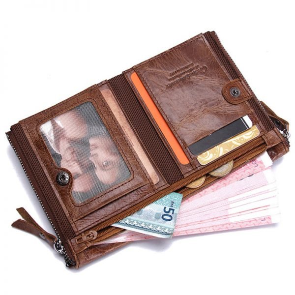 CONTACT'S HOT Genuine Crazy Horse Cowhide Leather Men Wallet Short Coin Purse Small Vintage Wallets Brand High Quality Designer - Image 3