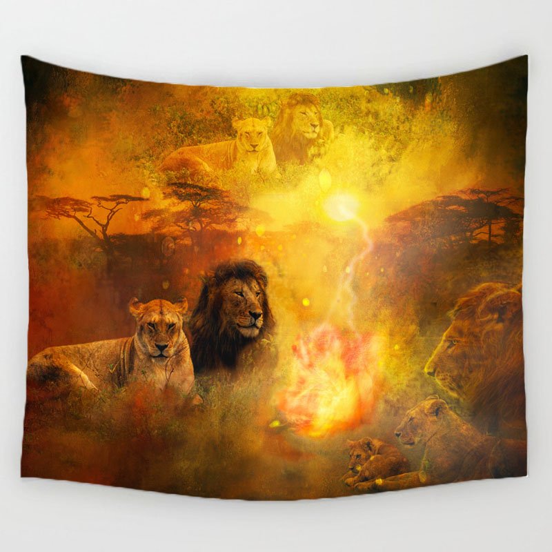 Comwarm African Animals Pattern Colored Lion Howling Wolf Polyster Tapestry Wall Hanging Beach Picnic Yoga Rug Living Room Decor - Image 2