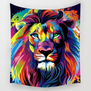 Comwarm African Animals Pattern Colored Lion Howling Wolf Polyster Tapestry Wall Hanging Beach Picnic Yoga Rug Living Room Decor