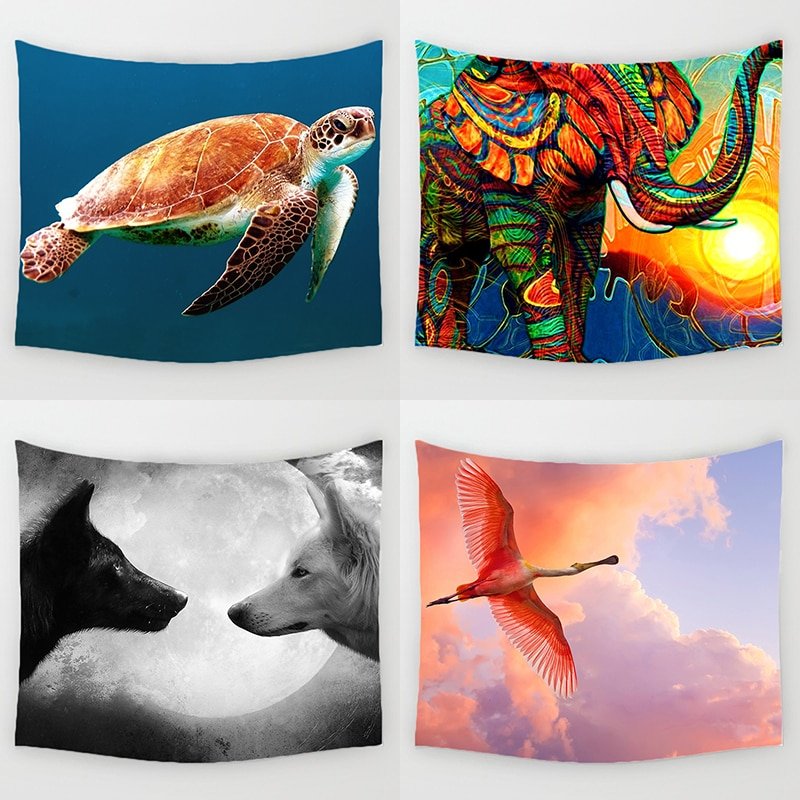Comwarm Indian Elephant Painting Animal Pug Dog Wall Hanging Gobelin Polyester Tapestry Living Room Decor Home Decoration - Image 2