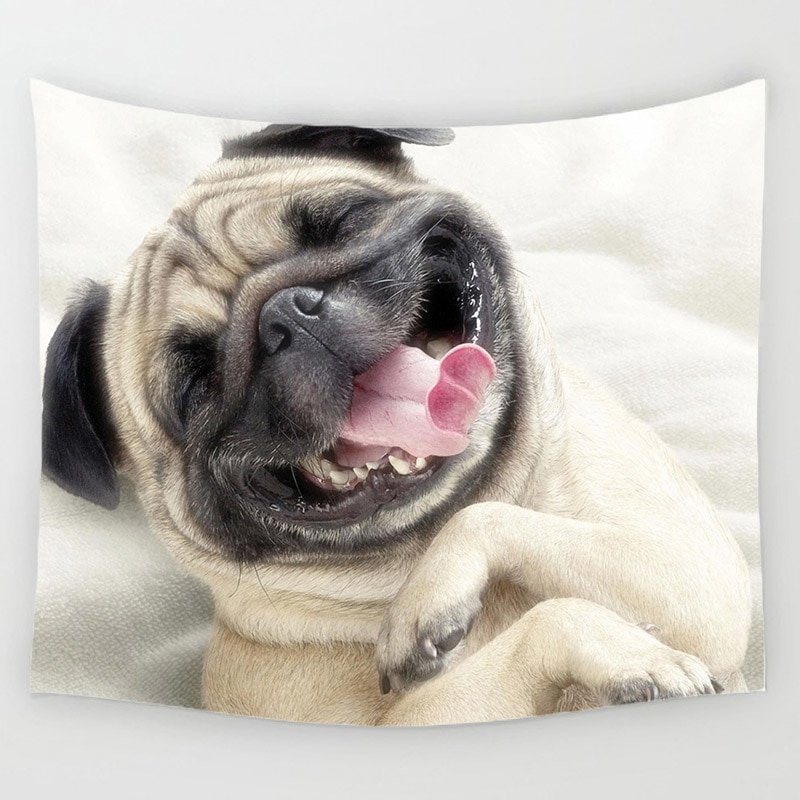 Comwarm Indian Elephant Painting Animal Pug Dog Wall Hanging Gobelin Polyester Tapestry Living Room Decor Home Decoration - Image 3