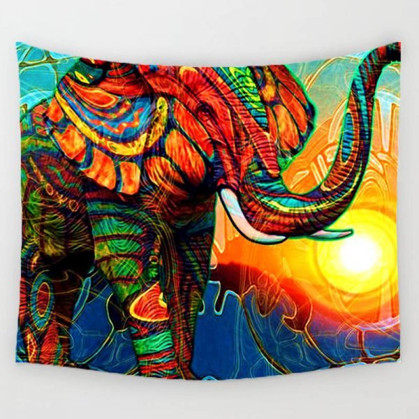 Comwarm Indian Elephant Painting Animal Pug Dog Wall Hanging Gobelin Polyester Tapestry Living Room Decor  Home Decoration - Image 4