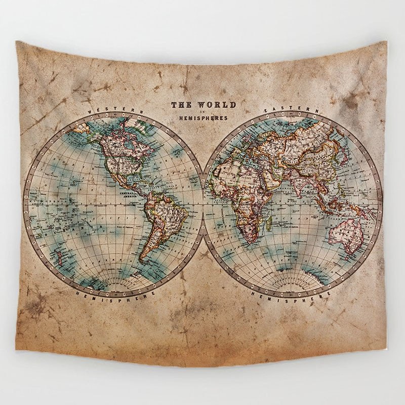 Comwarm Vintage Middle Ages World Map Series Pattern Wall Hanging Renaissance Printed Mural Gobelin Warm Room Decor Art T113 - Image 2