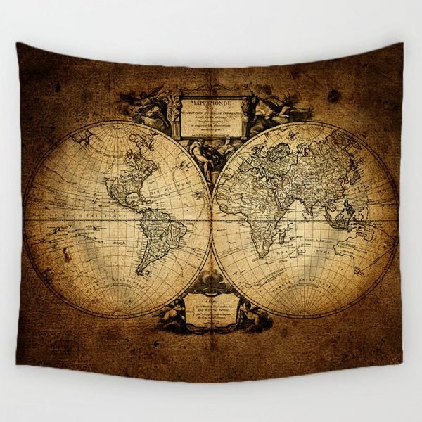 Comwarm Vintage Middle Ages World Map Series Pattern Wall Hanging Renaissance Printed Mural Gobelin Warm Room Decor Art T113 - Image 3