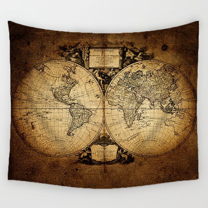Comwarm Vintage Middle Ages World Map Series Pattern Wall Hanging Renaissance Printed Mural Gobelin Warm Room Decor Art T113 - Image 3