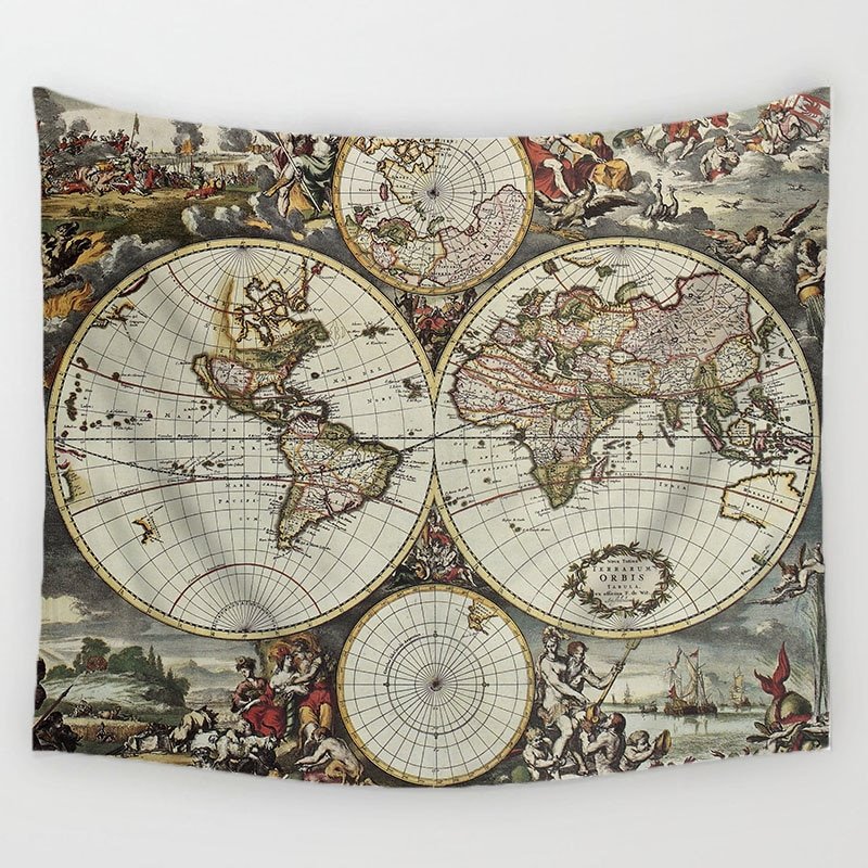 Comwarm Vintage Middle Ages World Map Series Pattern Wall Hanging Renaissance Printed Mural Gobelin Warm Room Decor Art T113 - Image 4