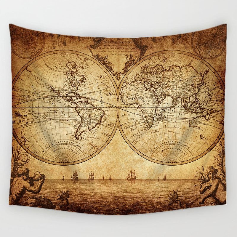 Comwarm Vintage Middle Ages World Map Series Pattern Wall Hanging Renaissance Printed Mural Gobelin Warm Room Decor Art T113 - Image 5