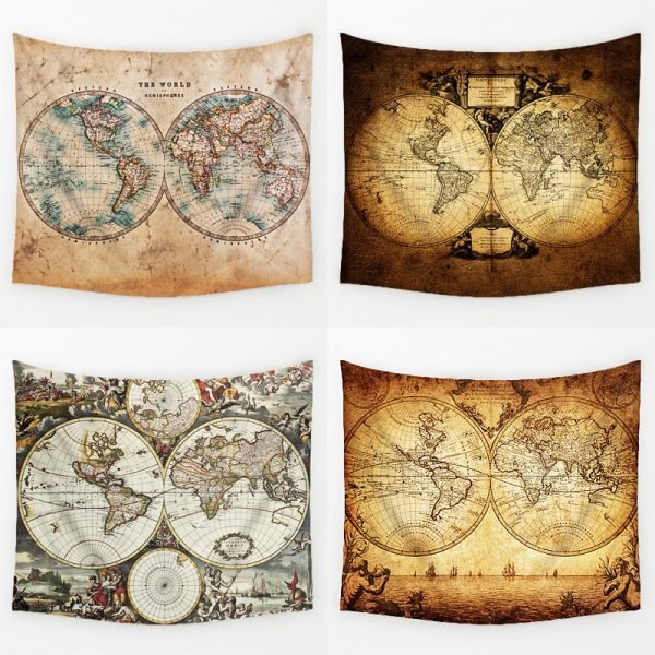 Comwarm Vintage Middle Ages World Map Series Pattern Wall Hanging Renaissance Printed Mural Gobelin Warm Room Decor Art T113