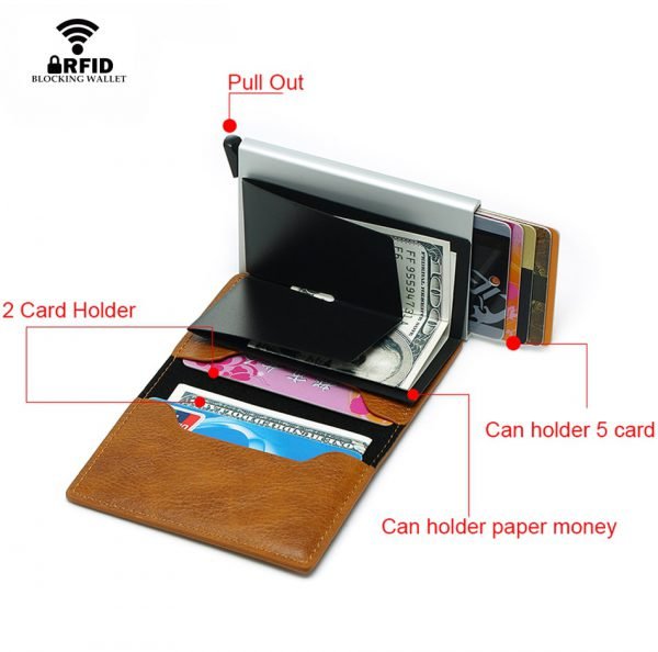 DIENQI Top Quality Wallet Men Money Bag Mini Purse Male Vintage Automatical Aluminium Rfid Card Holder Wallet Small Smart Wallet - Image 4