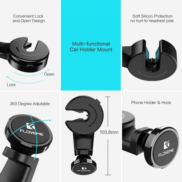 FLOVEME Universal Tablet Car Holder For iPad iPhone Magnetic Back Seat Holder Stand Tablet Accessories in Car Support Bag Hook - Image 6