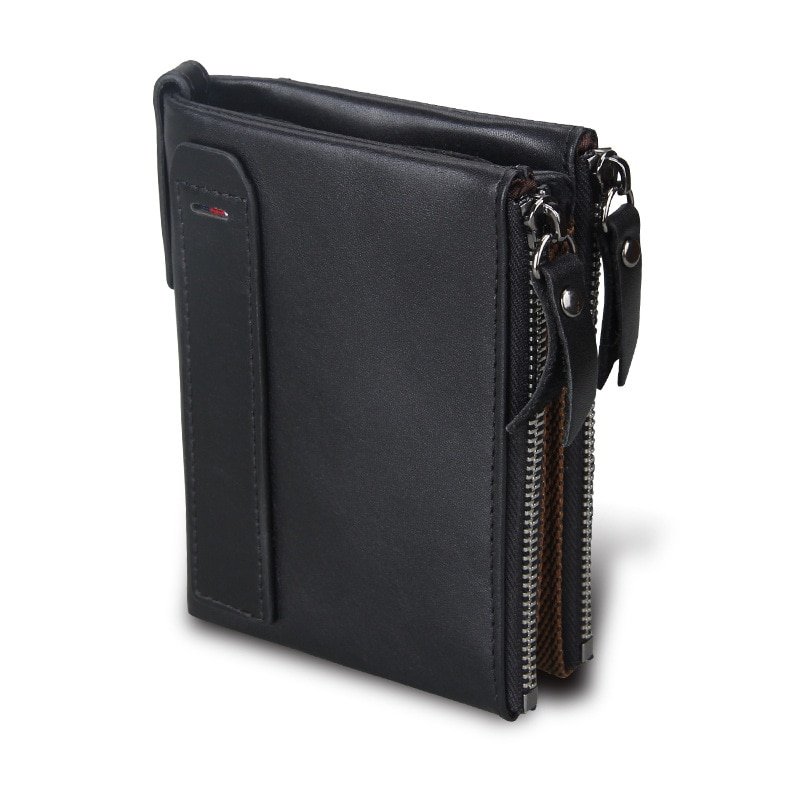 Hot!! Crazy Horse Genuine Leather Men Wallets Credit Business Card Holders Double Zipper Cowhide Leather Wallet Purse Carteira - Image 2