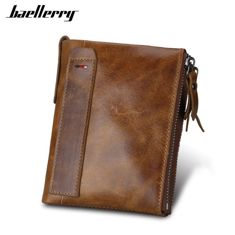 Hot!! Crazy Horse Genuine Leather Men Wallets Credit Business Card Holders Double Zipper Cowhide Leather Wallet Purse Carteira - Image 3