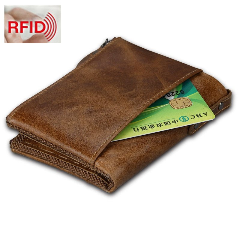 Hot!! Crazy Horse Genuine Leather Men Wallets Credit Business Card Holders Double Zipper Cowhide Leather Wallet Purse Carteira - Image 5