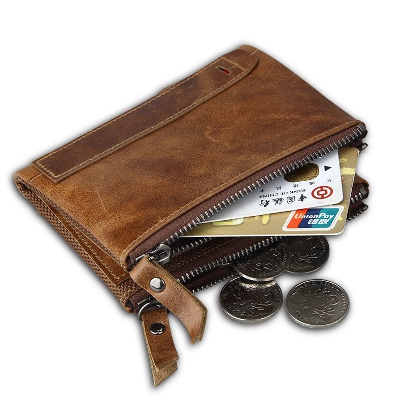 Hot!! Crazy Horse Genuine Leather Men Wallets Credit Business Card Holders Double Zipper Cowhide Leather Wallet Purse Carteira - Image 6