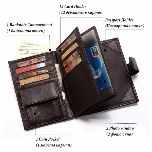 KAVIS Genuine Leather Wallet Men Passport Holder Coin Purse Magic Walet PORTFOLIO MAN Portomonee Mini Vallet Passport Cover - Image 2