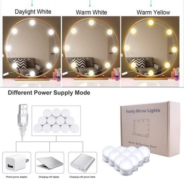 10 LED Mirror Bulbs Makeup Light Super Bright Portable Cosmetic Mirror Lights Kit Hollywood Style USB Charged Make Up#289551 - Image 4