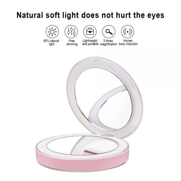 10 Lights LED Mini Makeup Mirror 1X 3X Magnify Hand Held Fold Small Portable Micro USB Connect Cable Built-in Battery Chargeable - Image 3