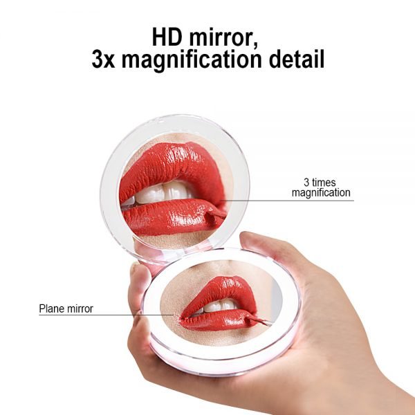 10 Lights LED Mini Makeup Mirror 1X 3X Magnify Hand Held Fold Small Portable Micro USB Connect Cable Built-in Battery Chargeable - Image 4