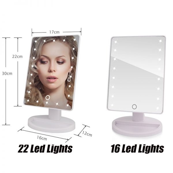 22 LED Light Touch Screen 1X 10X Magnifier Makeup Mirror Desktop Countertop Bright Adjustable USB Cable Or Battery Use 16 Lamp - Image 2