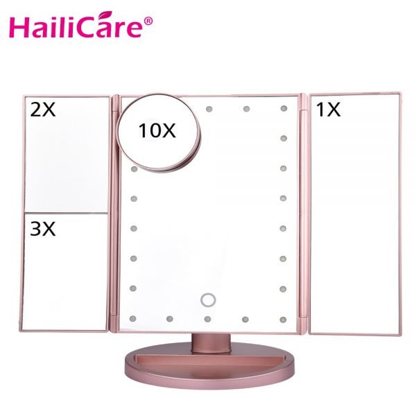 22 LED Touch Screen Makeup Mirror 1X 2X 3X 10X  Magnifying Mirrors 4 in 1 Tri-Folded  Desktop Mirror Lights Health Beauty Tool - Image 2