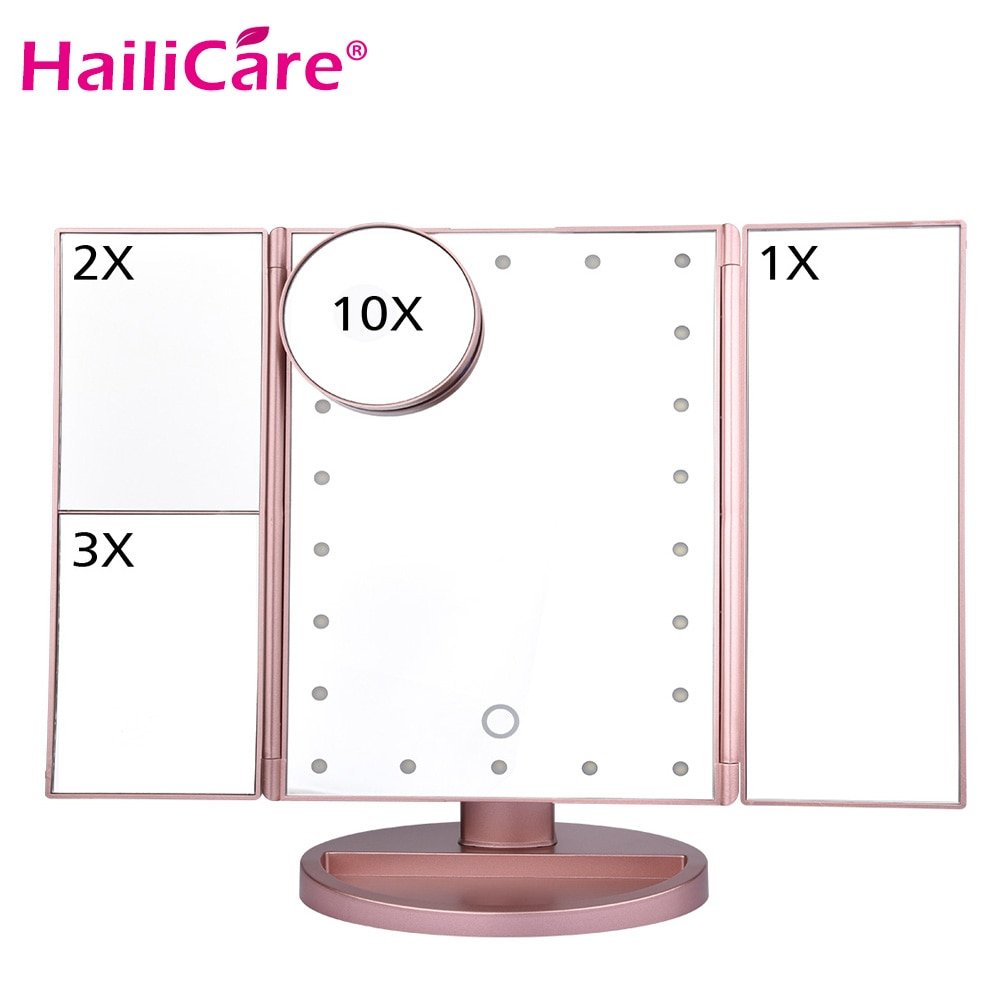 22 LED Touch Screen Makeup Mirror 1X 2X 3X 10X Magnifying Mirrors 4 in 1 Tri-Folded Desktop Mirror Lights Health Beauty Tool - Image 2