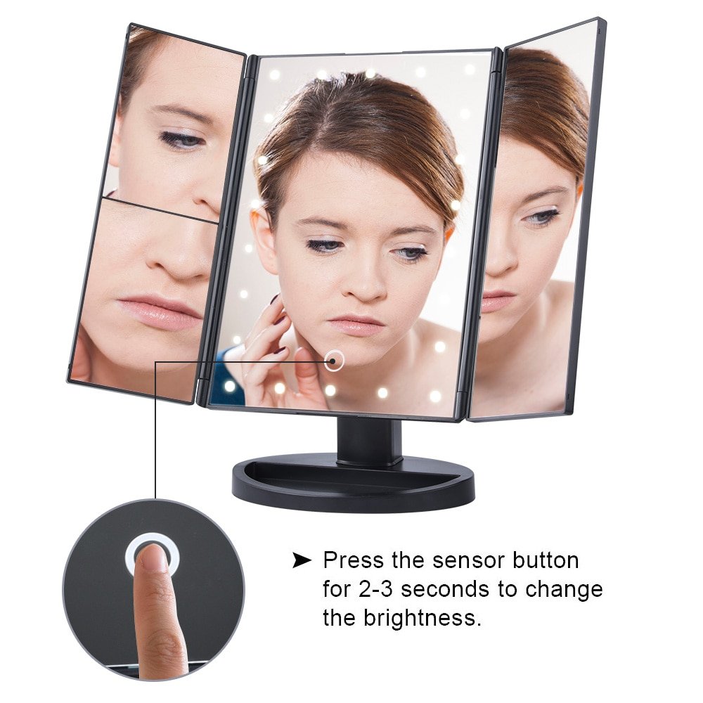 22 LED Touch Screen Makeup Mirror 1X 2X 3X 10X Magnifying Mirrors 4 in 1 Tri-Folded Desktop Mirror Lights Health Beauty Tool - Image 4