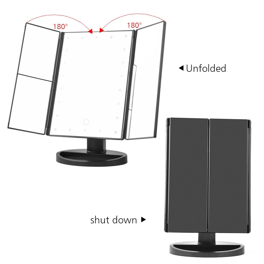 22 LED Touch Screen Makeup Mirror 1X 2X 3X 10X Magnifying Mirrors 4 in 1 Tri-Folded Desktop Mirror Lights Health Beauty Tool - Image 5