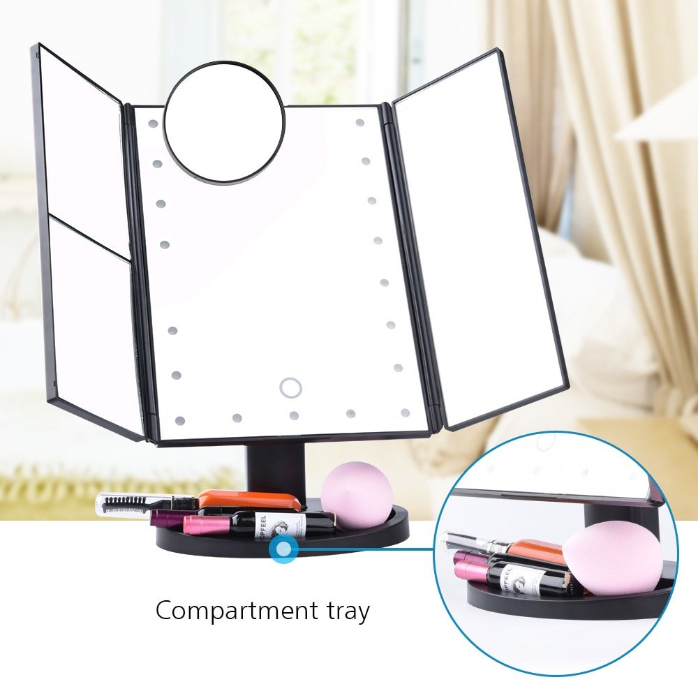 22 LEDs Folding Lamp Luminous Makeup Mirror 1X/2X/3X/10X Magnifying 180 degree Rotating Adjustable Tabletop Cosmetic Mirrors - Image 2