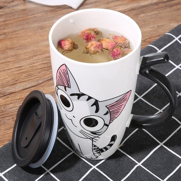 600ml Cute Cat Ceramics Coffee Mug With Lid Large Capacity Animal Mugs creative Drinkware Coffee Tea Cups Novelty Gifts milk cup - Image 2