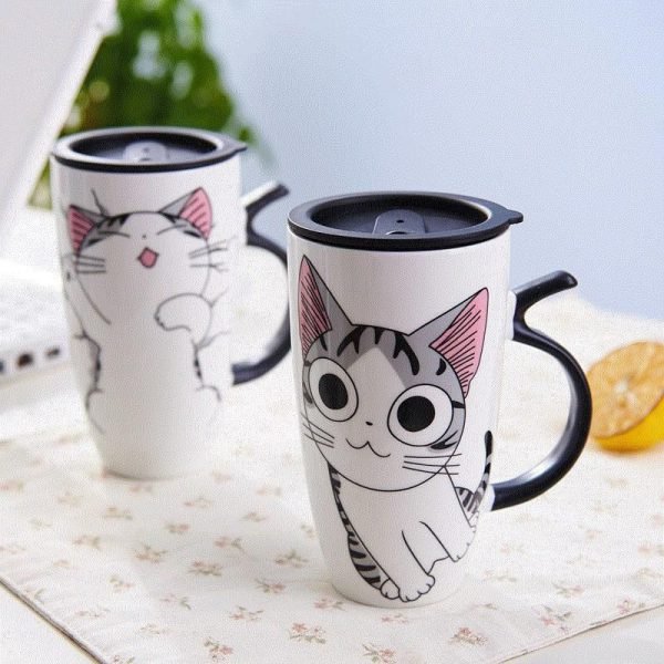 600ml Cute Cat Ceramics Coffee Mug With Lid Large Capacity Animal Mugs creative Drinkware Coffee Tea Cups Novelty Gifts milk cup - Image 3