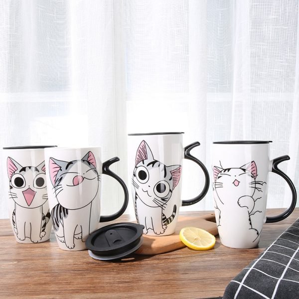 600ml Cute Cat Ceramics Coffee Mug With Lid Large Capacity Animal Mugs creative Drinkware Coffee Tea Cups Novelty Gifts milk cup - Image 5