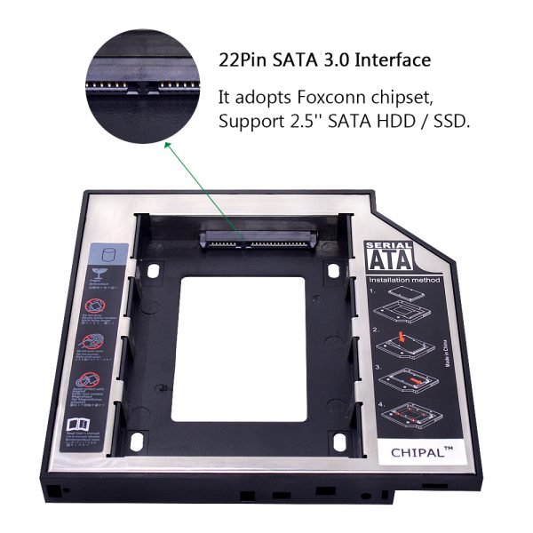 CHIPAL 2nd HDD Caddy 12.7mm Aluminum Optibay SATA 3.0 Hard Disk Drive Box Enclosure DVD Adapter 2.5 SSD 2TB For Laptop CD-ROM - Image 4