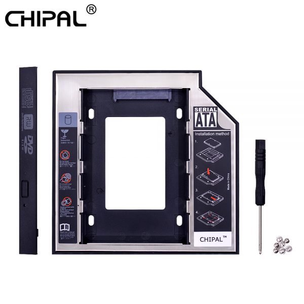 CHIPAL 2nd HDD Caddy 12.7mm Aluminum Optibay SATA 3.0 Hard Disk Drive Box Enclosure DVD Adapter 2.5 SSD 2TB For Laptop CD-ROM