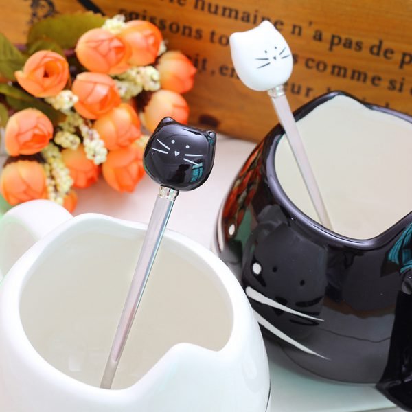 Ceramic Cute Cat Mugs With Spoon Coffee Tea Milk Animal Cups With Handle 400ml Drinkware Nice Gifts - Image 2