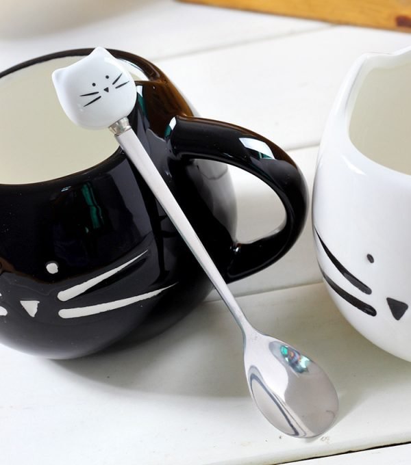 Ceramic Cute Cat Mugs With Spoon Coffee Tea Milk Animal Cups With Handle 400ml Drinkware Nice Gifts - Image 3
