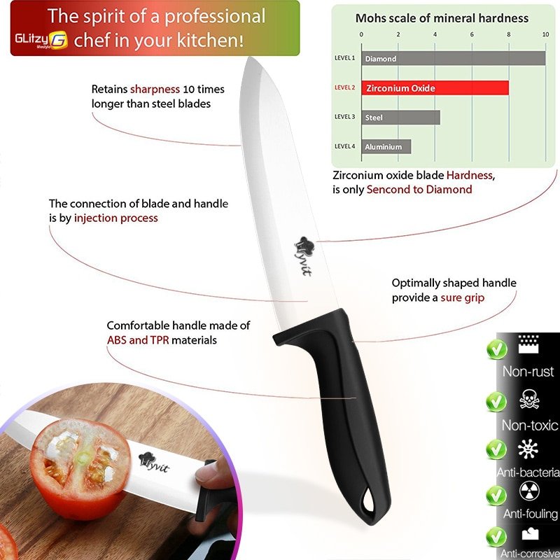 Ceramic Knife 3 4 5 6 inch Kitchen Chef Utility Slicer Paring Ceramic Knives Peeler Set White Zirconia Blade Cooking Cutter Tool - Image 2