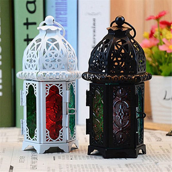 Classic Moroccan Decor Windproof Candle Holders Votive Iron Glass Hanging Candlestick Candle Lantern Party Home Wedding Decor