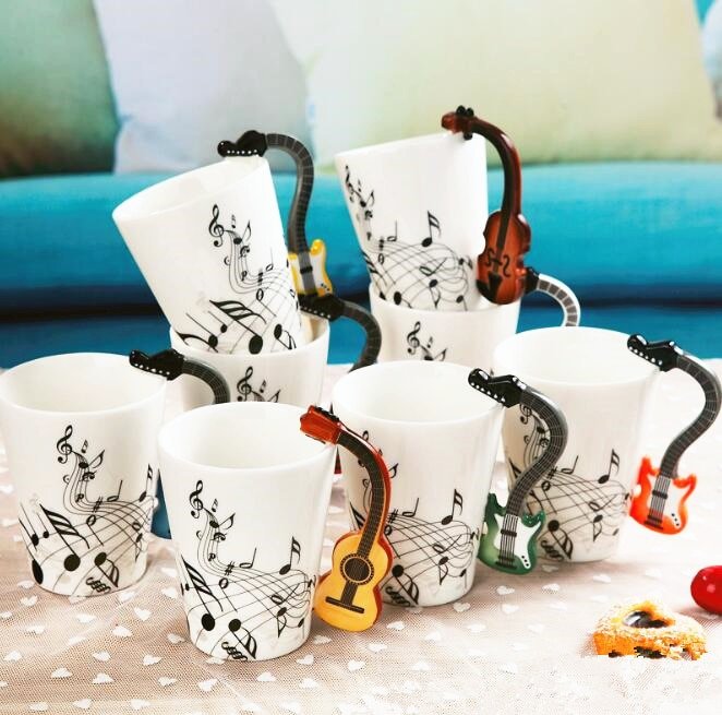 Creative Music Violin Style Guitar Ceramic Mug Coffee Tea Milk Stave Cups with Handle Coffee Mug Novelty Gifts - Image 6