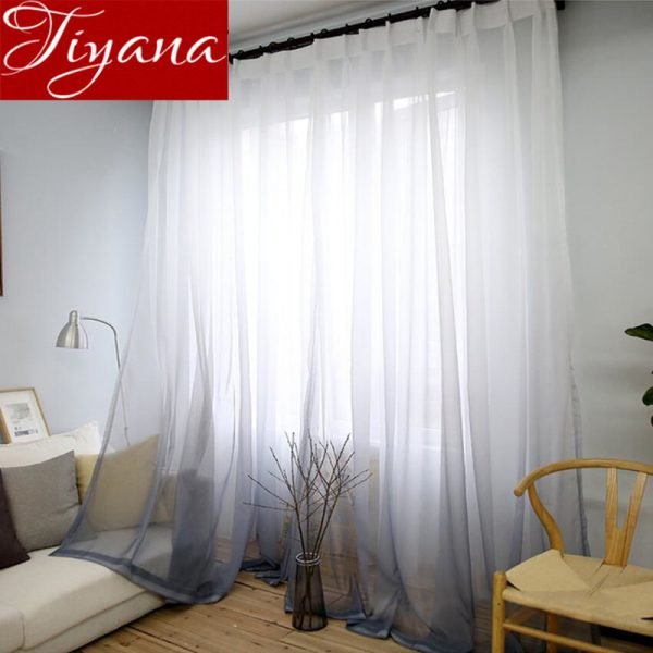 Curtains Gradient Color Print Voile Gray Window Modern Living Room Curtains Tulle Sheer Fabrics Rideaux Cortinas T&185 #30