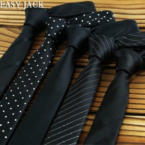 Factory Exclusive 59" Long Mens Skinny Ties Black Polyester Silk Plaids Stripes Dots Jacquard Narrow 5cm Necktie Neck tie Party