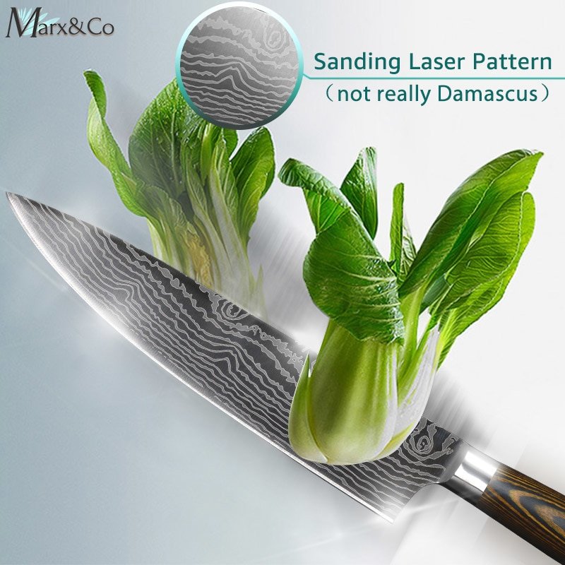 Kitchen knife Chef Knives 8 inch Japanese 7CR17 440C High Carbon Stainless Steel Sanding Laser Pattern Vegetable Santoku Knife - Image 3